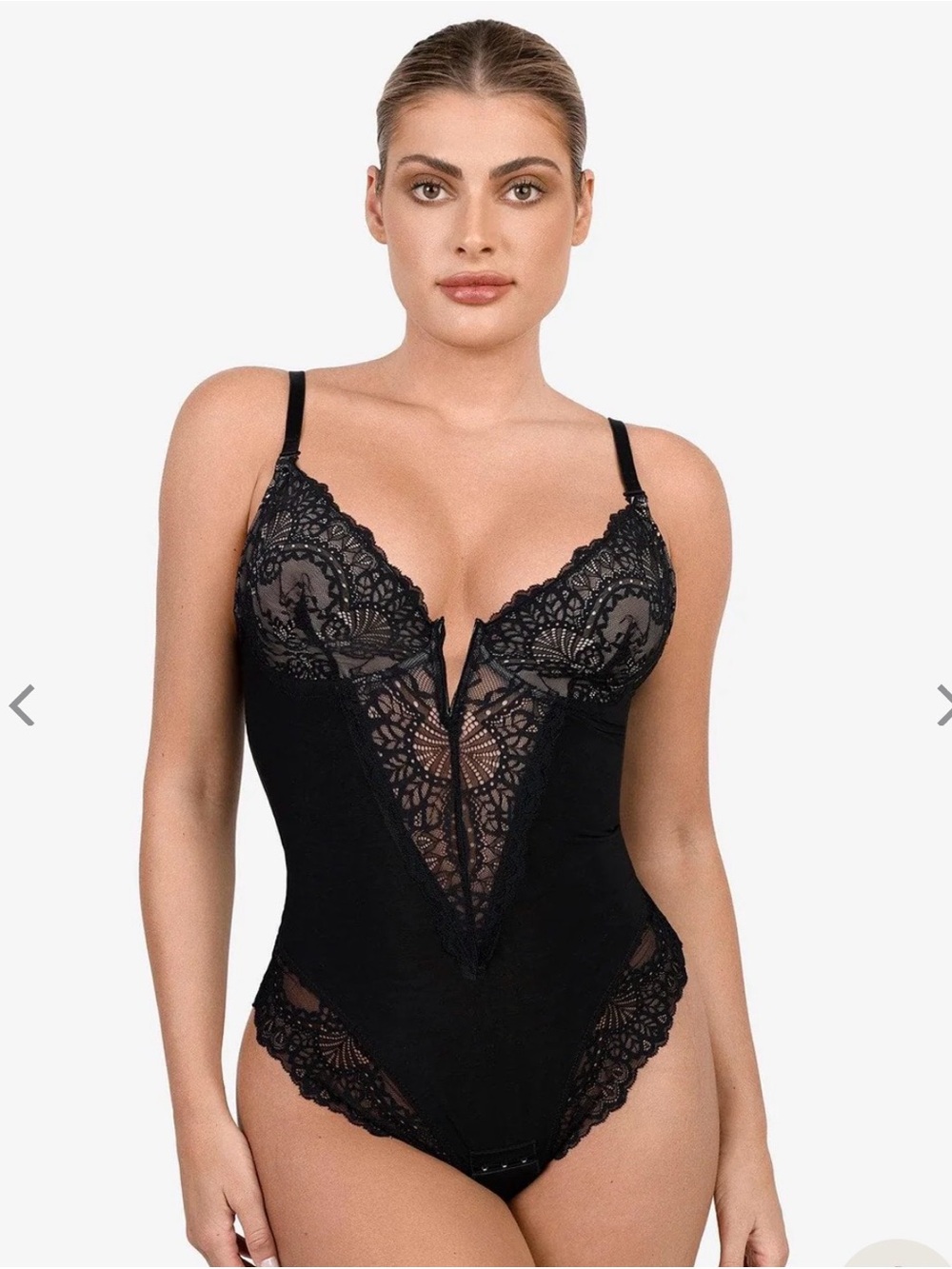 NWT Popilush Shapewear Lace Deep V-Neck Sculpting Thong Bodysuit